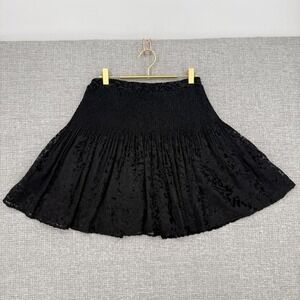 Vtg Y2K Whimsigoth Cache Skirt Womens M Black Mini Velvet Floral Layered Pleated